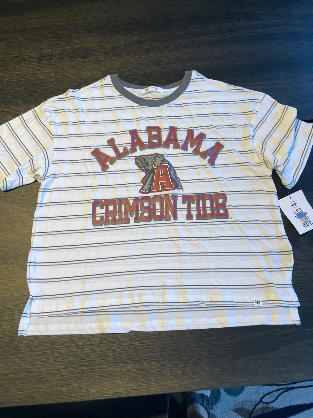 Alabama Crimson Tide Striped Crop Top - White with Red Logo